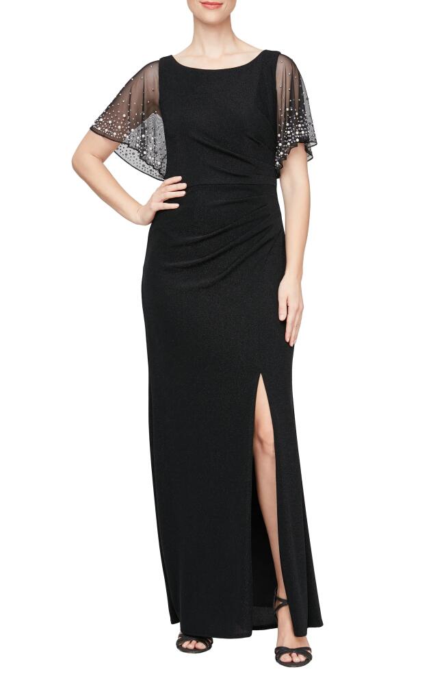 Alex Evenings Embellished Metallic Flutter Sleeve Trumpet Gown in Black Cover