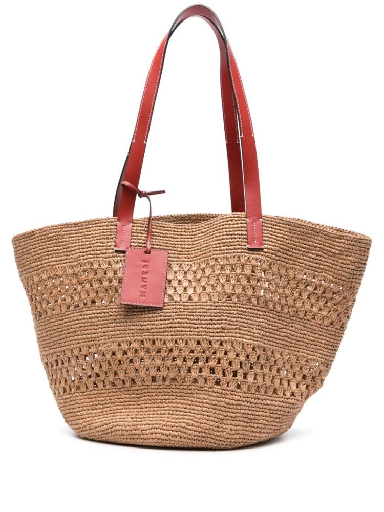 Manebi open-top raffia beach bag - Neutrals Cover