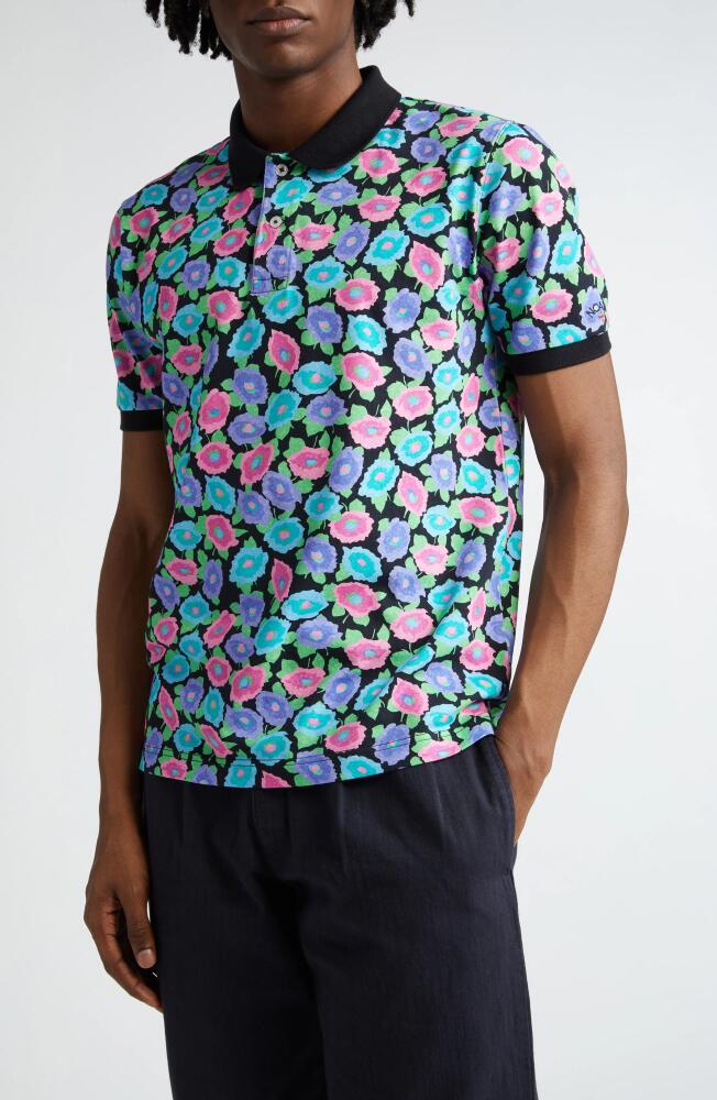 Noah Floral Cotton Polo in Black/Floral Cover