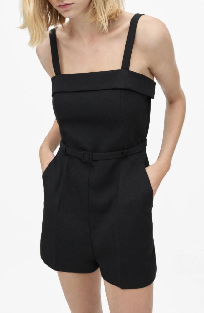 MANGO Belted Square Neck Romper in Black Cover