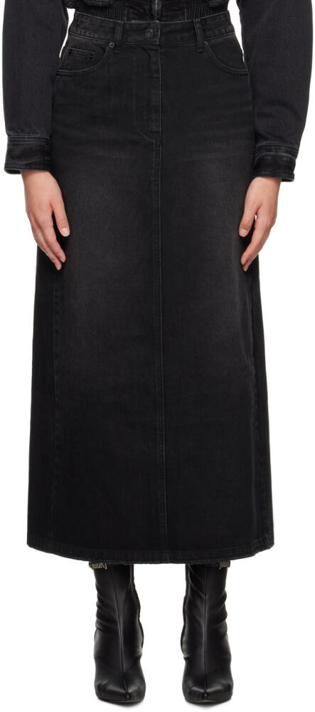 Juun.J Black Faded Denim Maxi Skirt Cover