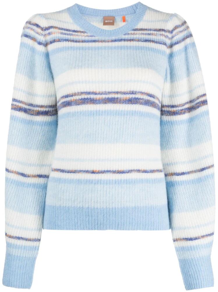 BOSS stripe-pattern crew-neck sweatshirt - Blue Cover