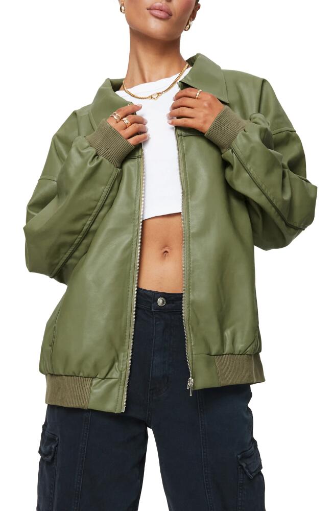 Princess Polly Goldsmith Faux Leather Bomber Jacket in Green Cover