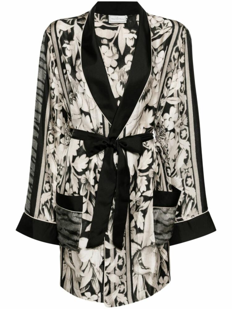 Pierre-Louis Mascia Aloe floral-print silk robe - Black Cover