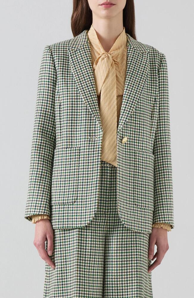 LK Bennett Daphne Houndstooth One-Button Wool Blazer in Green Multi Cover