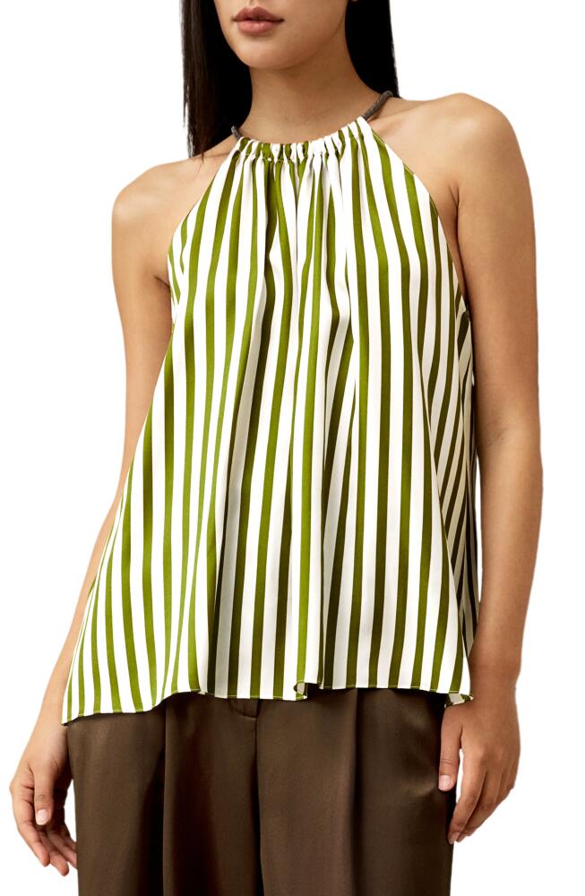 Lilysilk Silk Twill Halter Neck Top in Green-White Pinstripe Cover