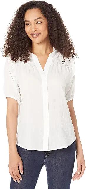 Tommy Hilfiger Short Sleeve Smock Yoke Top (Ivory) Women's Clothing Cover