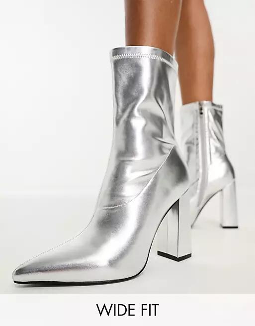 Simmi London Wide Fit Gary high ankle boots in metallic silver Cover