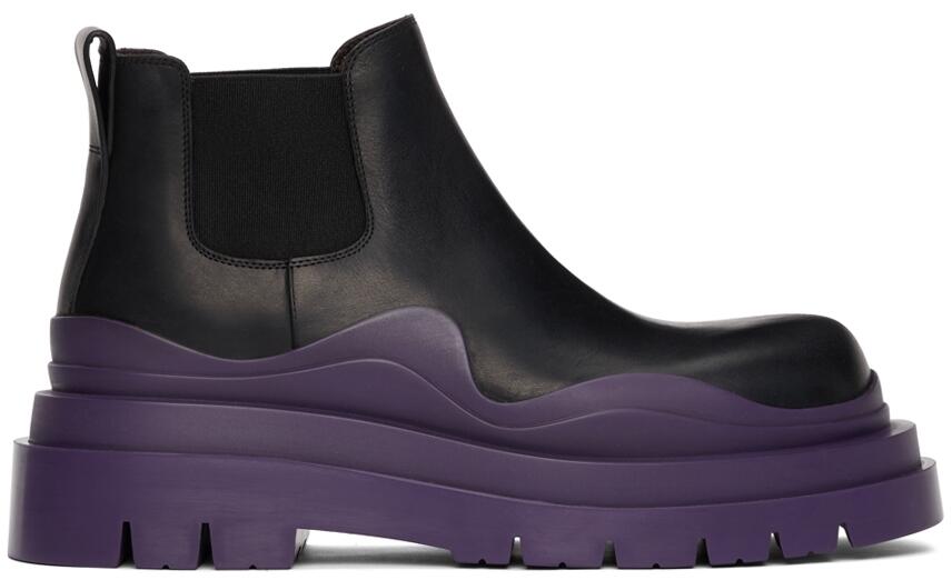 Bottega Veneta Black & Purple Low 'The Tire' Chelsea Boots Cover