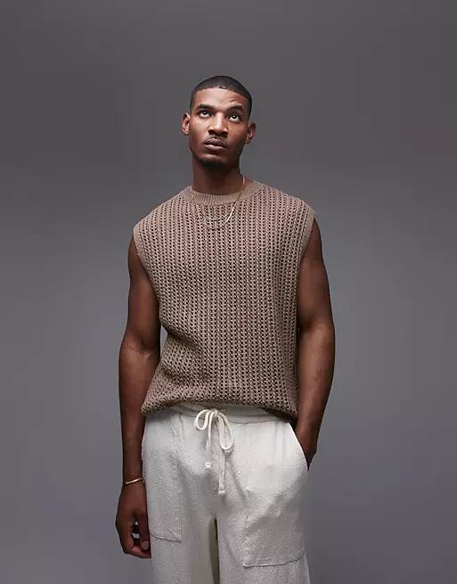 Topman knit tank in khaki-Green Cover