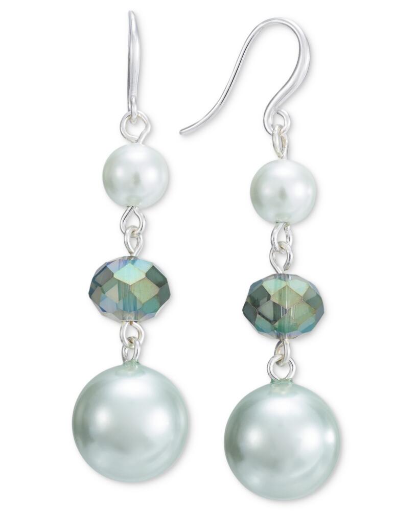 Charter Club Silver-Tone Color Bead & Imitation Pearl Triple Drop Earrings, Created for Macy's - Green Cover