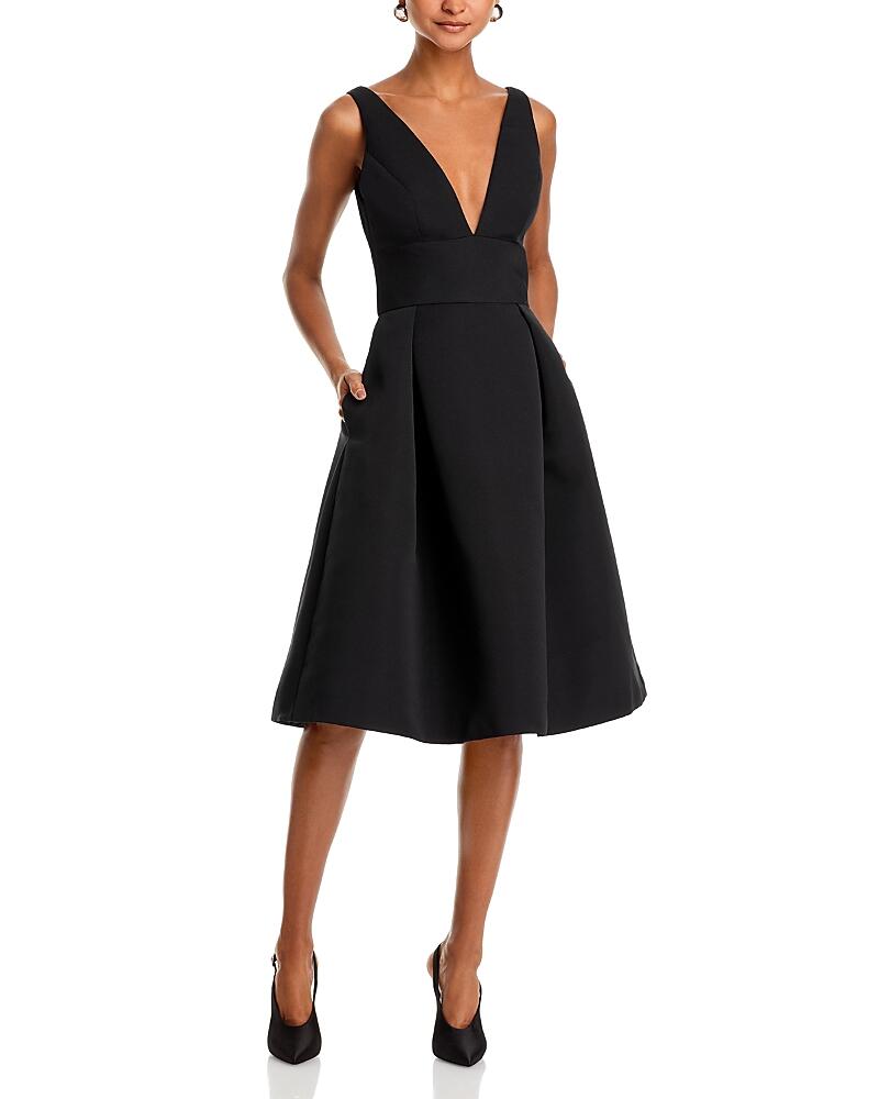 Amsale Faille V-Neck Fit-and-Flare Dress Cover