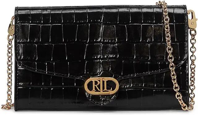 LAUREN Ralph Lauren Embossed Leather Medium Adair Crossbody (Black) Cross Body Handbags Cover