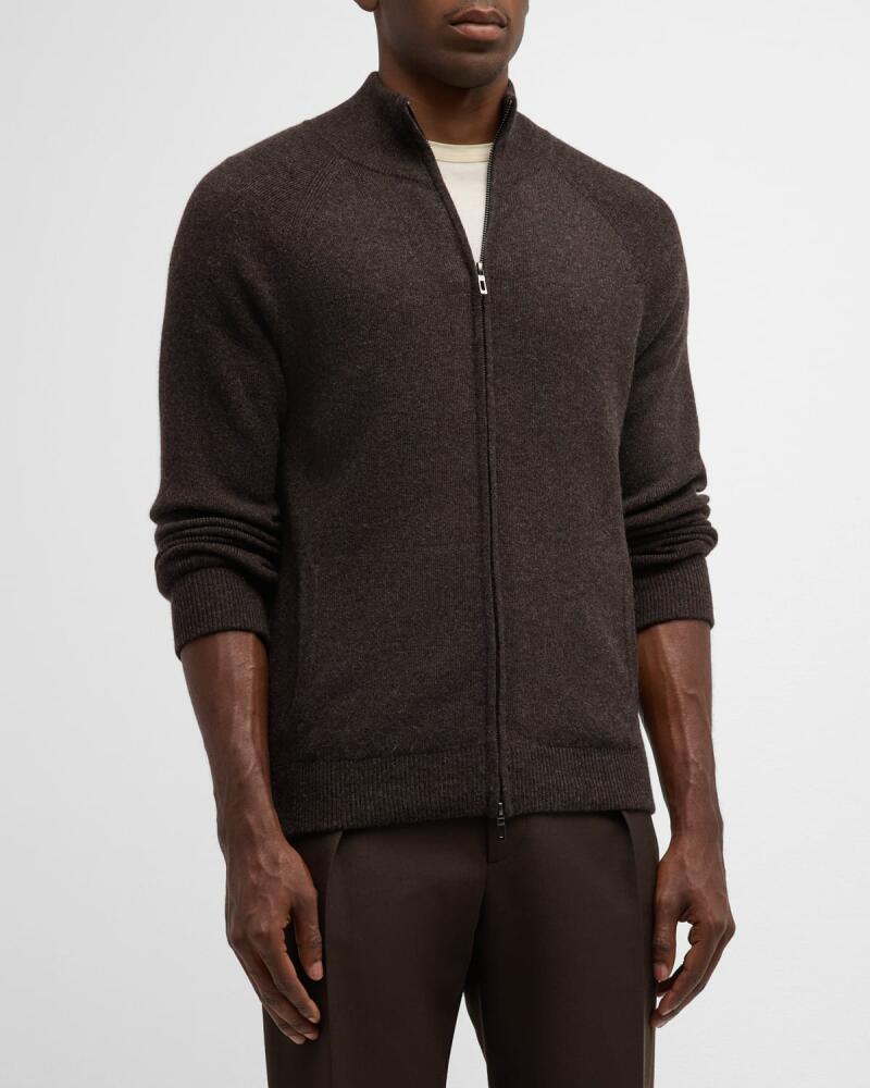 Neiman Marcus Cashmere Collection Men's Ribbed Full-Zip Sweater Cover