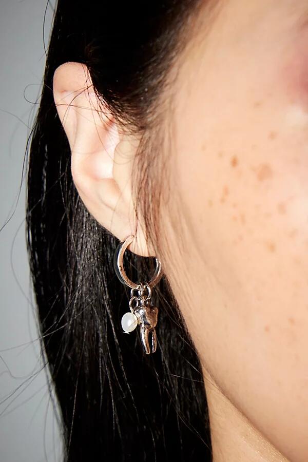 Tooth & Pearl Charm Hoop Earring in Silver Cover