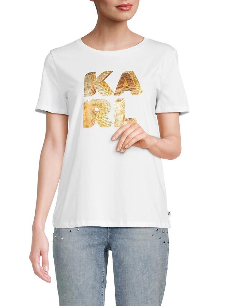 Karl Lagerfeld Paris Women's Sequin Karl Crewneck Tee - White Cover