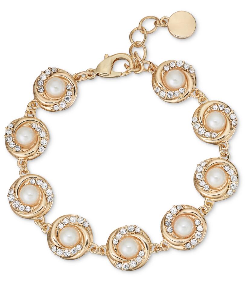 Charter Club Gold-Tone Pave & Imitation Pearl Flex Bracelet, Created for Macy's - Gold Cover