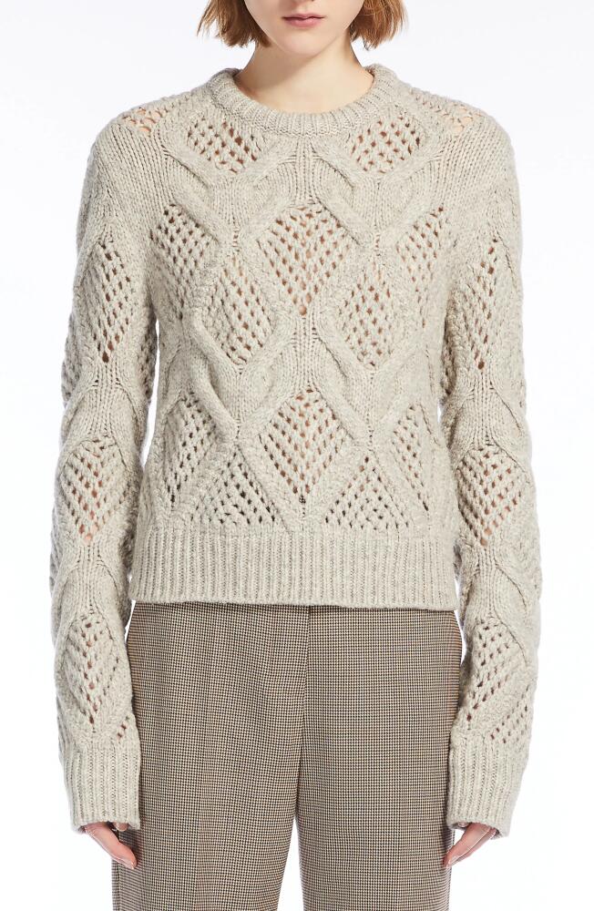 SPORTMAX Diamond Cable Stitch Wool & Cashmere Crewneck Sweater in Avio Cover