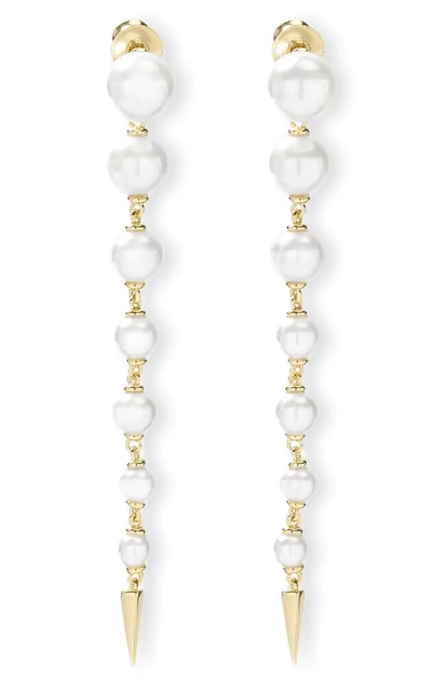 Melinda Maria Imitation Pearl Linear Drop Earrings in White Pearl/Gold Cover