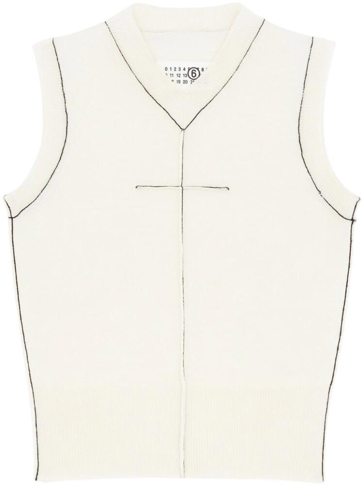 MM6 Maison Margiela stitch-detail wool-knit vest top - White Cover