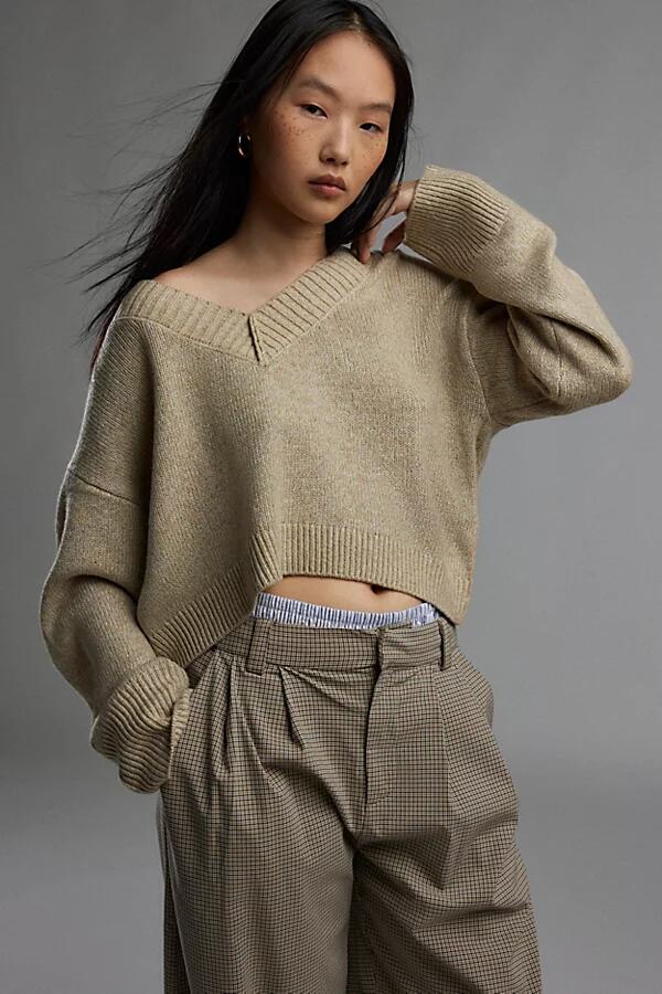 BDG Jenna V-Neck Sweater in Tan Cover