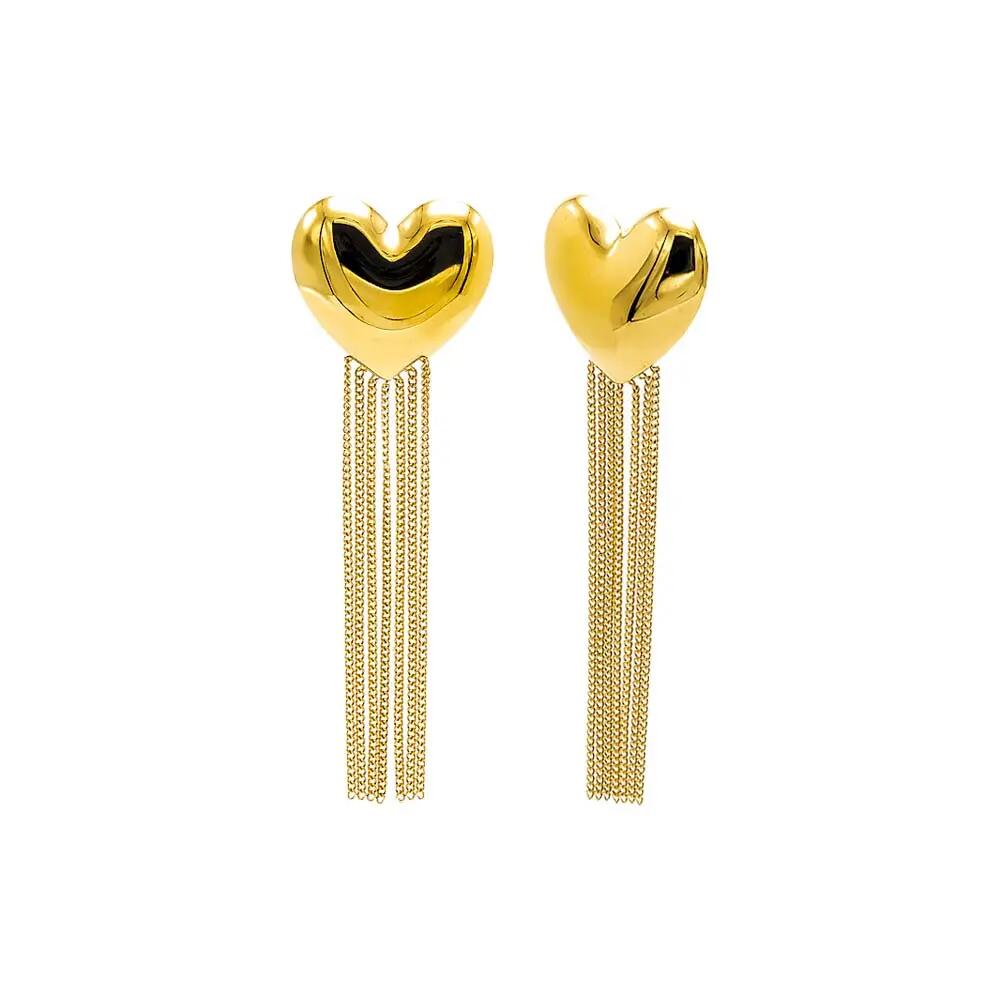 BY ADINA EDEN Puffy Heart Fringe Chain Drop Stud Earring in Gold Cover