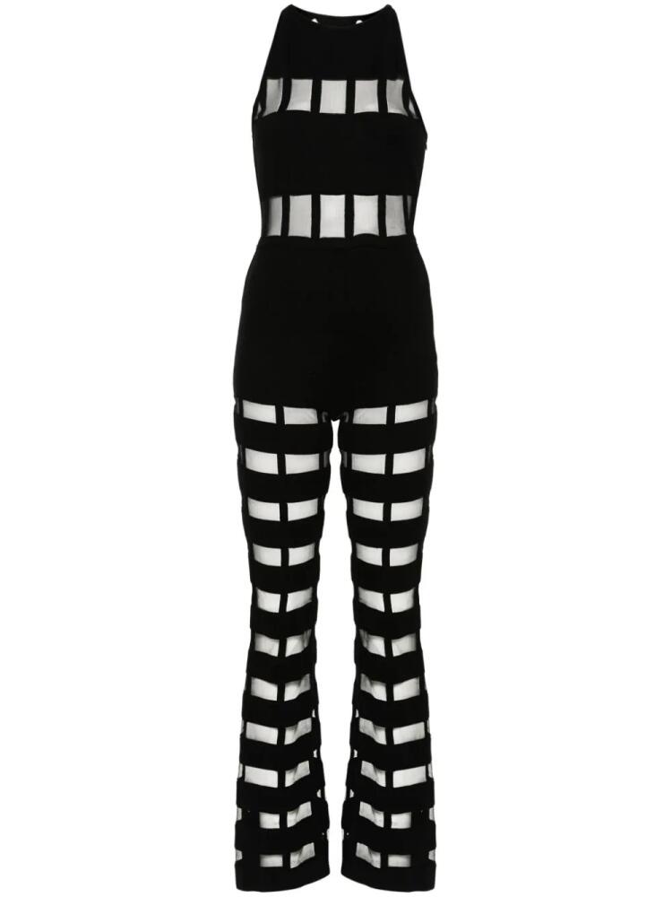 Genny mesh-panelled ribbed jumpsuit - Black Cover