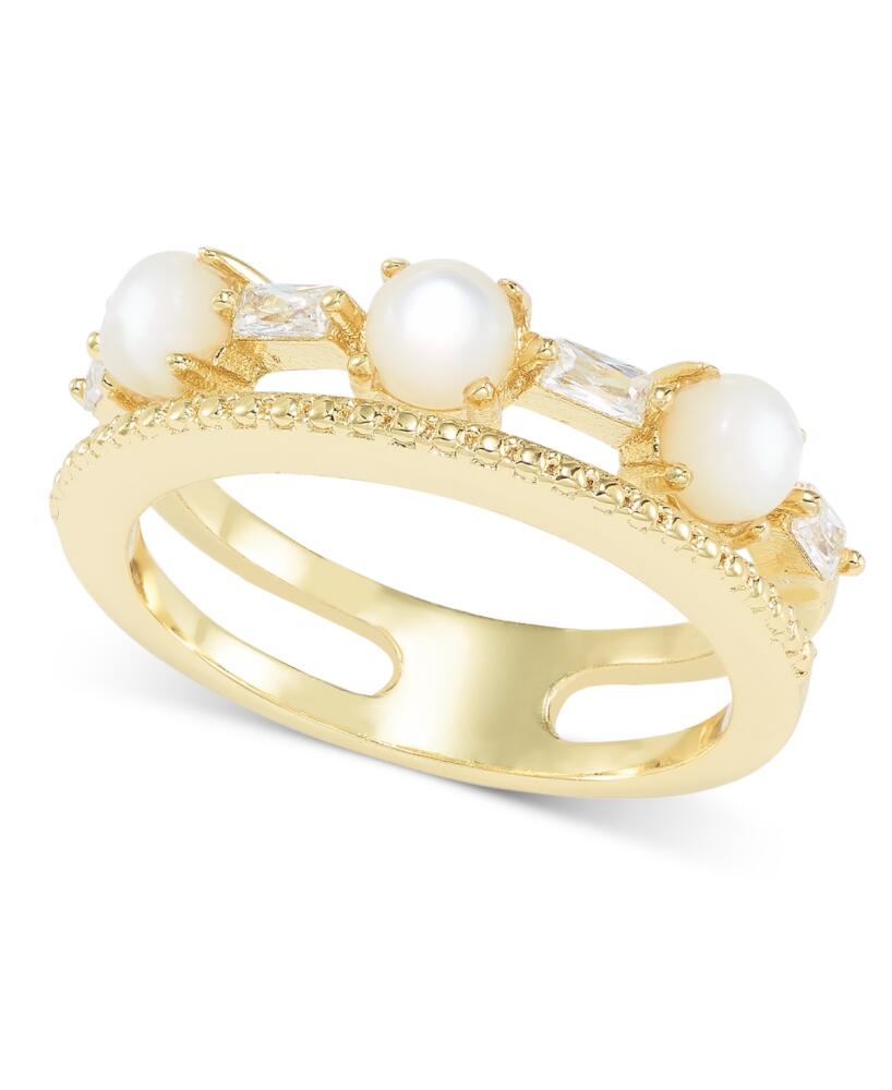 Charter Club Gold-Tone Cubic Zirconia & Imitation Pearl Double-Row Ring, Created for Macy's - Gold Cover