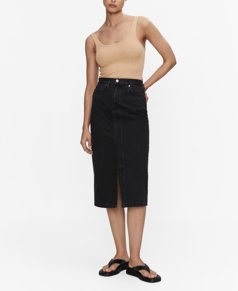 Mango Women's Denim Midi-Skirt - Black Denim Cover