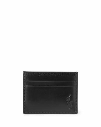 Polo Ralph Lauren Signature Pony Leather Card Case Man Document holder Black Bovine leather Cover