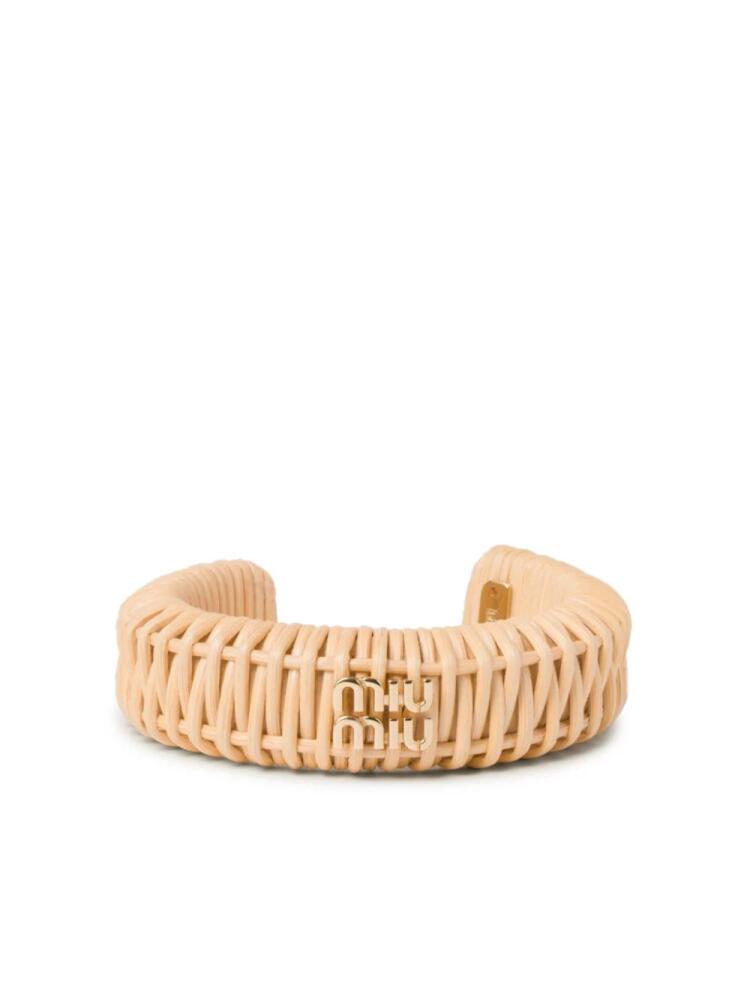 Miu Miu logo-plaque woven bracelet - Neutrals Cover