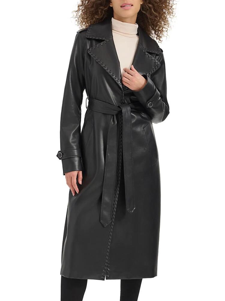 Kenneth Cole Women's Faux Leather Belted Trench Coat - Black Cover