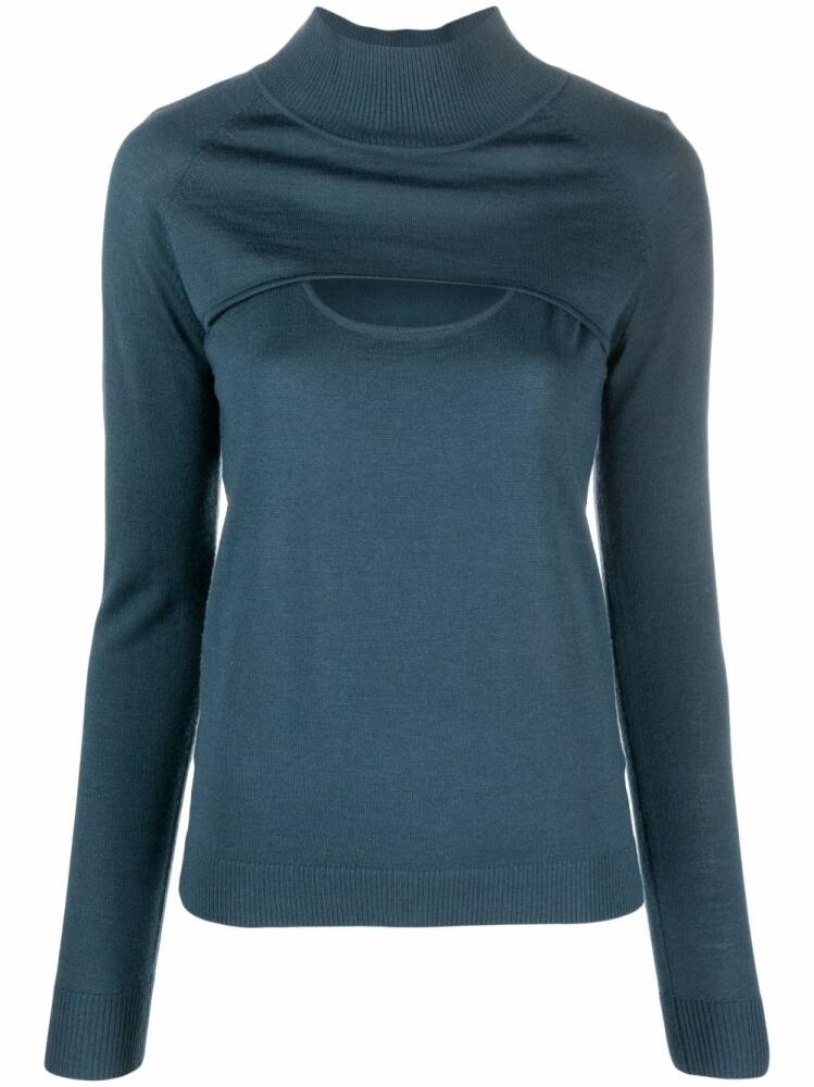 Patrizia Pepe long-sleeved cut-out wool T-shirt - Blue Cover