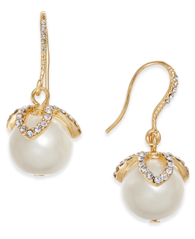 Charter Club Gold-Tone Imitation Pearl & Pave Drop Earrings, Created for Macy's - Gold Cover