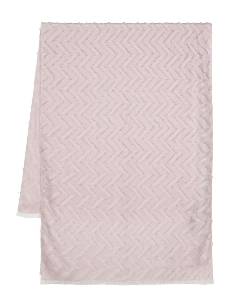 Emporio Armani chevron-stitching frayed-detail scarf - Pink Cover