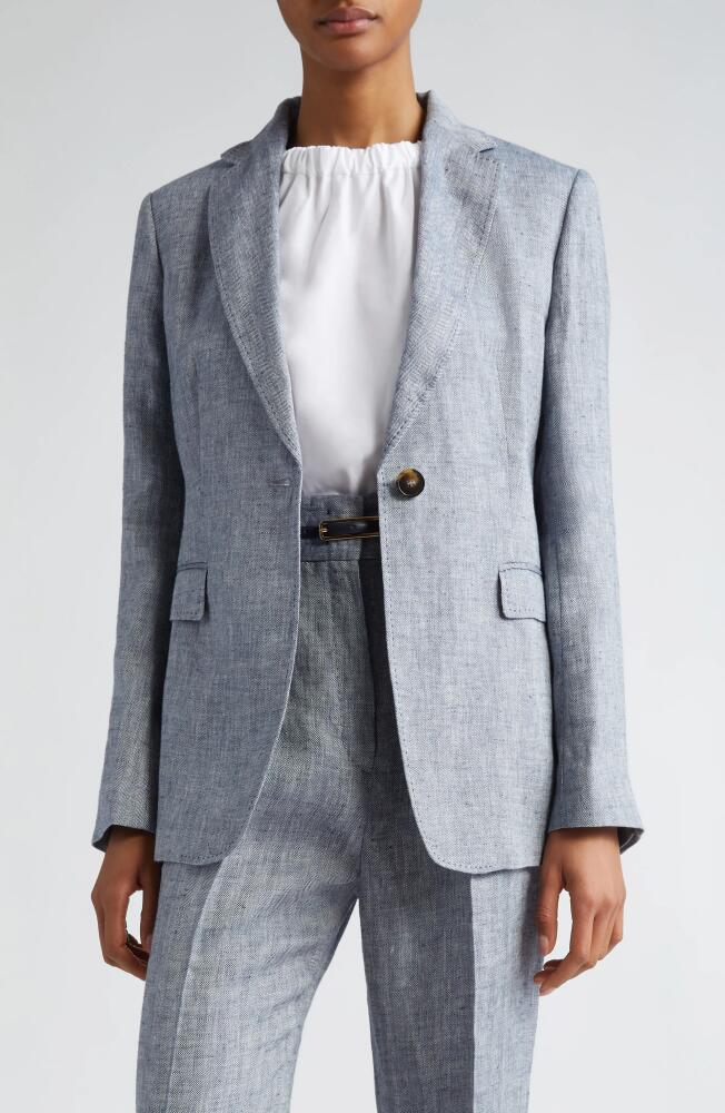 Max Mara Studio Palau Linen Herringbone Blazer in Navy Cover