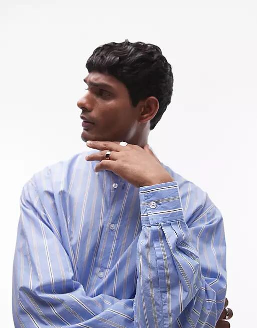 Topman long sleeve oversized blue striped shirt Cover