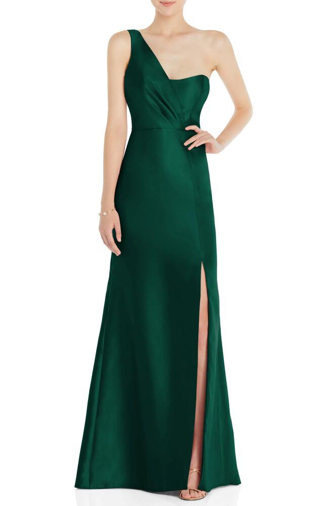 Alfred Sung One-Shoulder Satin Twill Trumpet Gown in Hunter Green Cover