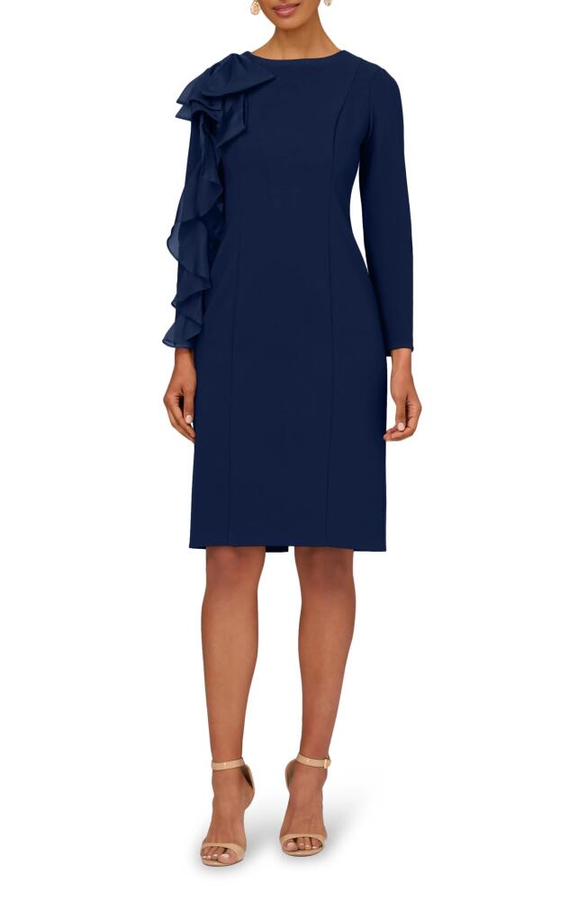 Aidan Mattox by Adrianna Papell Ruffle Long Sleeve Crepe Sheath Cocktail Dress in Twilight Cover