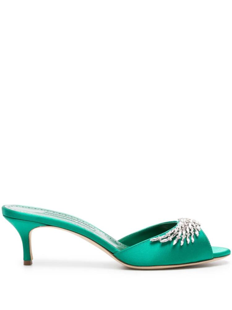 Manolo Blahnik Lumana 50mm satin mules - Green Cover