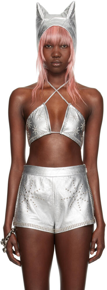 I'm Sorry by Petra Collins SSENSE Exclusive Silver Mimi Wade Edition Leather Bikini Top Cover