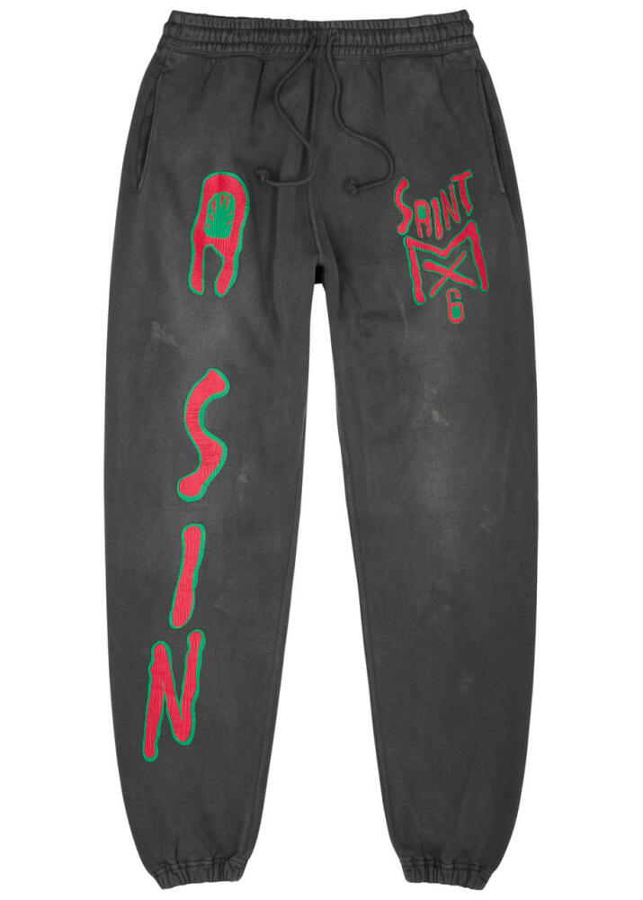 Saint Mxxxxxx Saint Printed Cotton Sweatpants - Charcoal Cover