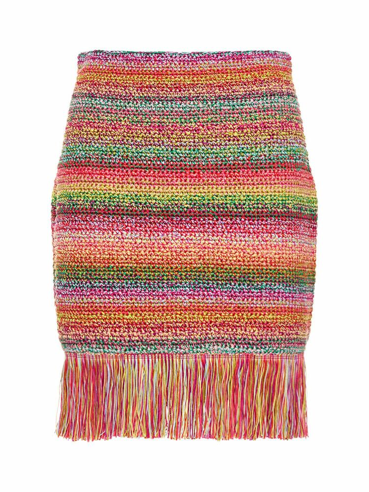 OSCAR DE LA RENTA Cotton Crochet Knit Mini Skirt W/fringes Cover