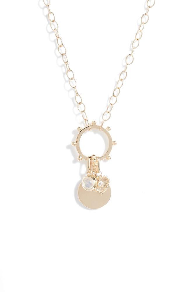 Anzie Dewdrop Marine Story Catcher Diamond Charm Necklace in Moonstone Cover