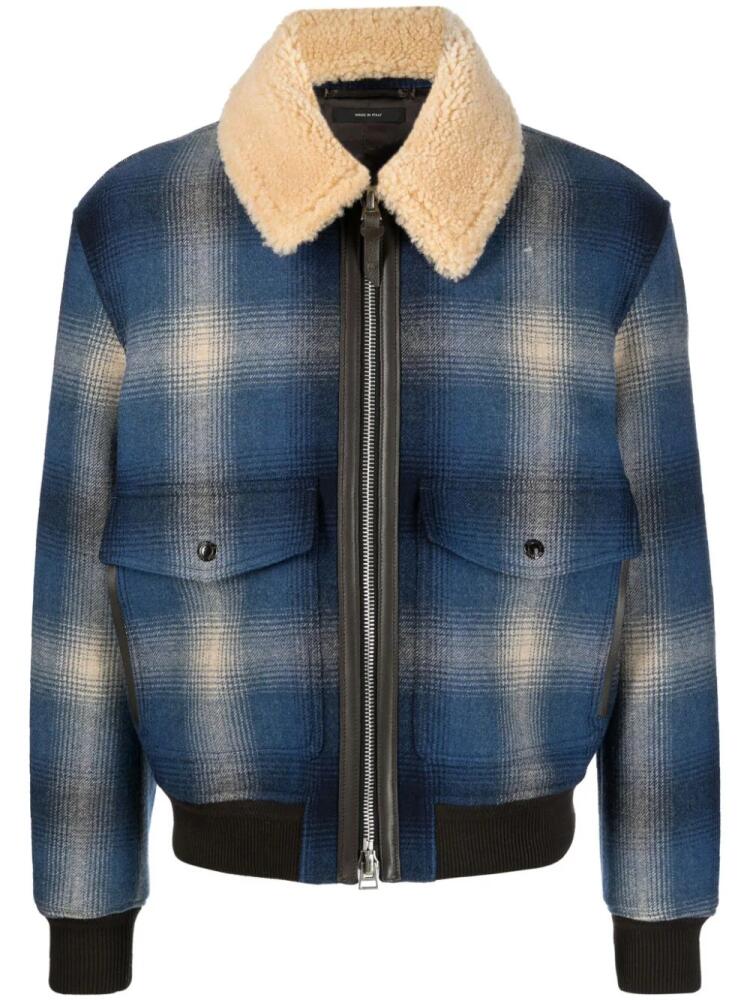 TOM FORD check-pattern zip-up bomber jacket - Blue Cover