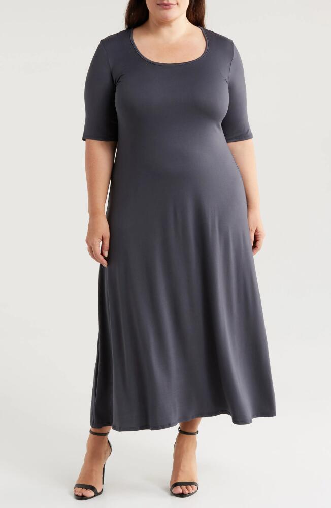 24seven Comfort Apparel Scoop Neck Jersey Maxi Dress in Charcoal Cover