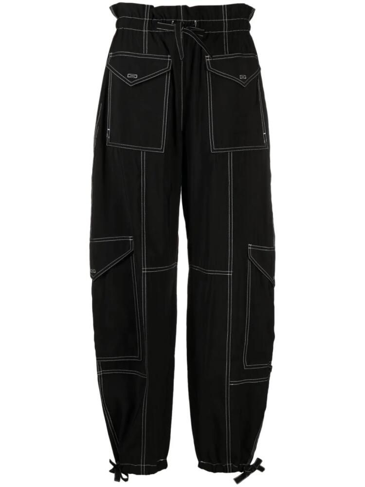 GANNI paperbag-waist cargo trousers - Black Cover