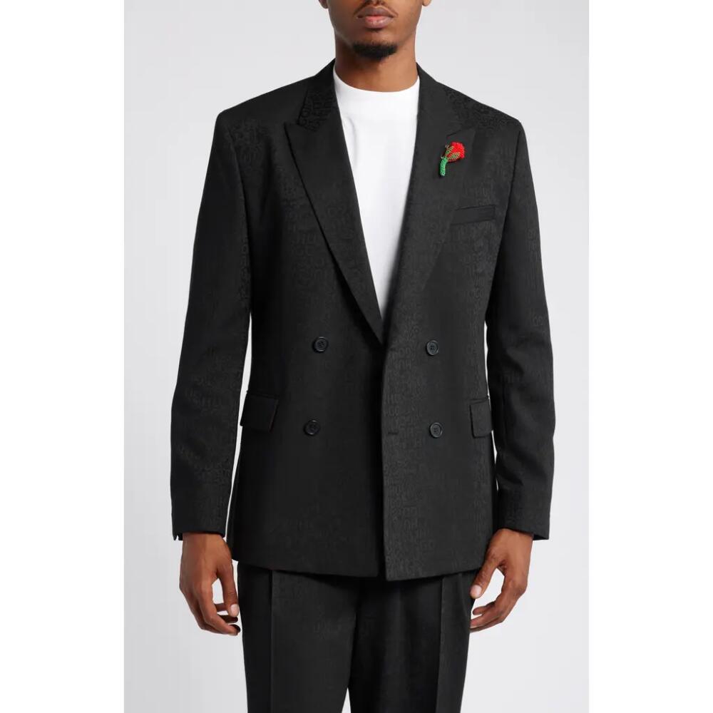 HUGO Hasan Modern Fit Logo Jacquard Sport Coat in Black Multi Cover