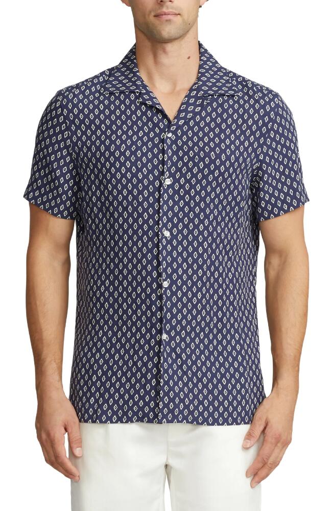 Ralph Lauren Purple Label Archer Diamond Print Linen & Silk Camp Shirt in Navy Cover