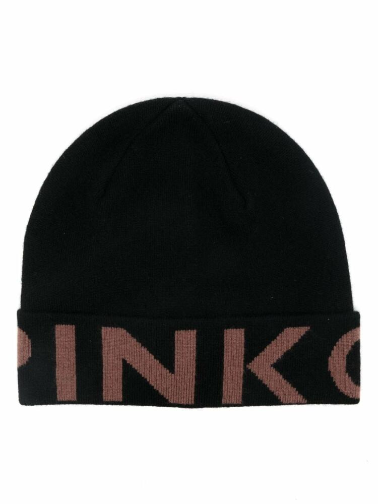 PINKO logo-intarsia beanie hat - Black Cover